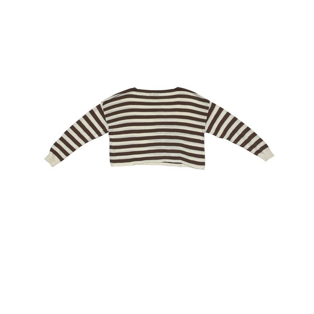 Edikted Size Medium Brown & White Knit Cropped Striped Sweater Top - Picture 5 of 12